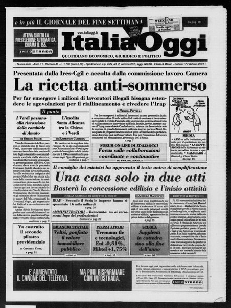 Italia oggi : quotidiano di economia finanza e politica